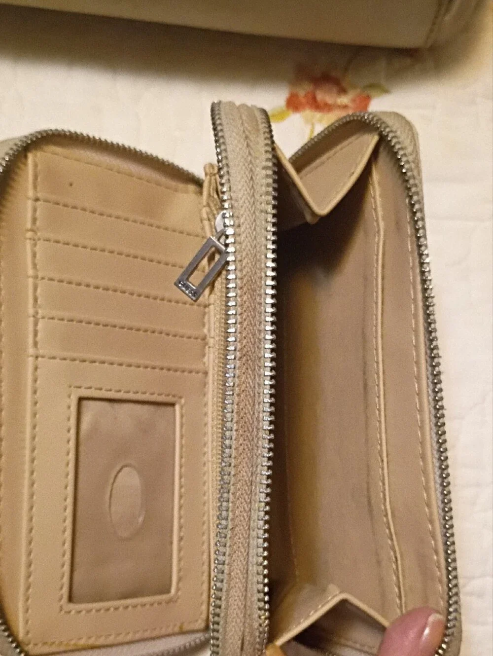 GUESS Floral Beige Tote with Matching Beige Pouch and Wallet Set